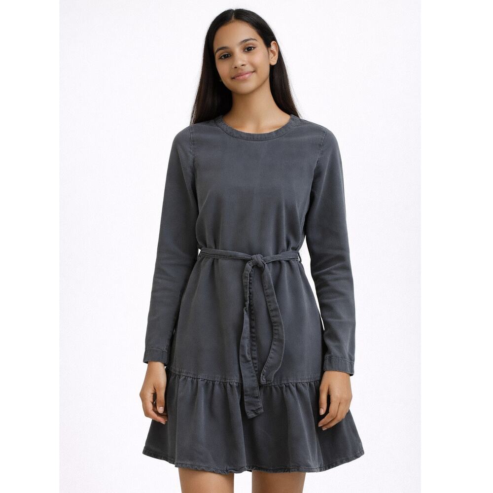 Bella Dahl Girls Tiered Dress Size 14 Gray Long Sleeve Tencel Flare Minimalist